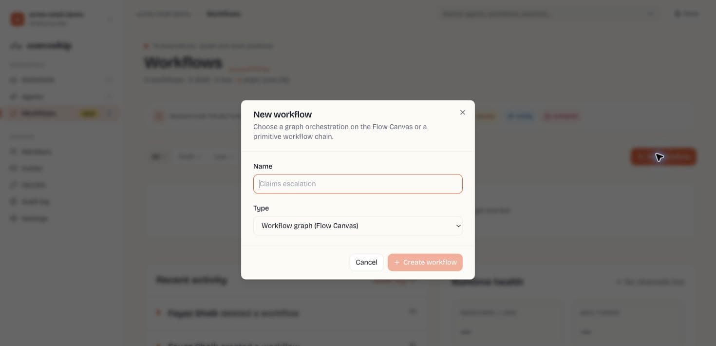 New workflow dialog for choosing a workflow graph or workflow chain